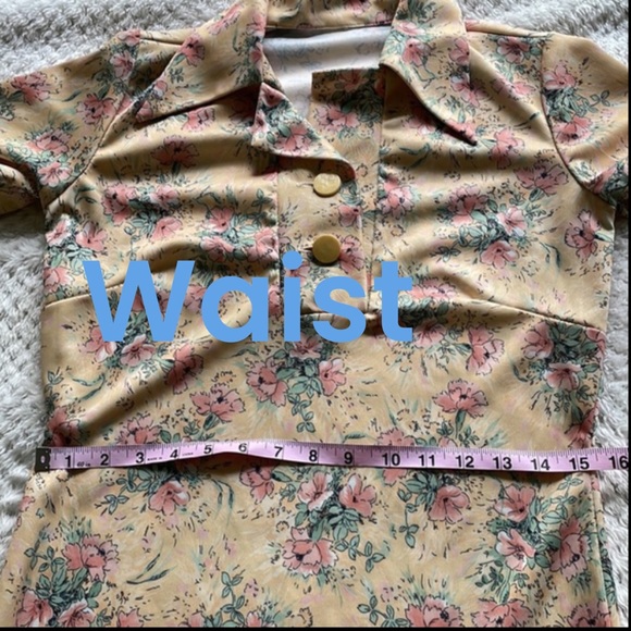 Vintage 80s Light Yellow Pink Floral Collared Shift Dress - Picture 7 of 11